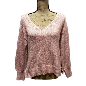 BP Balloon Sleeve Sweater Marled Knit Baby Pink V-Neck Oversized Size‎ XS